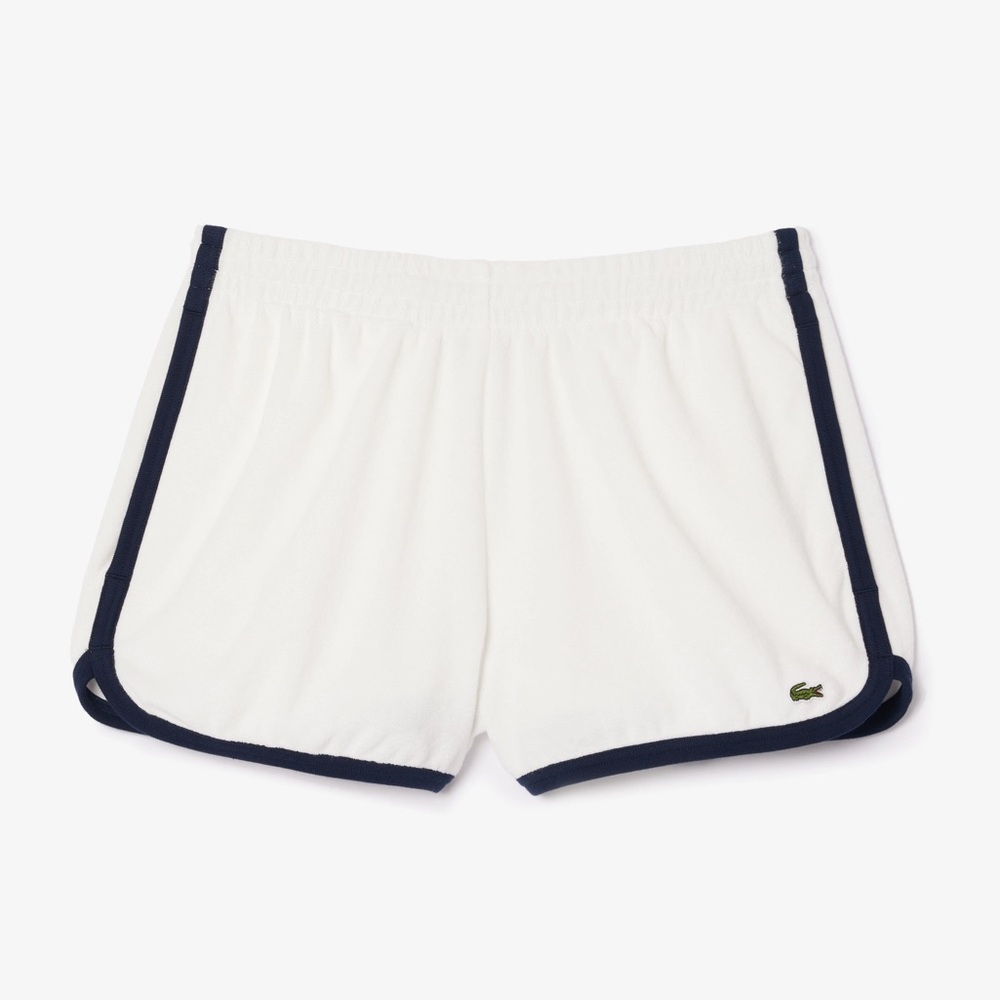 Lacoste Terry Cloth Shorts with Drawstring and Pockets - White and Navy